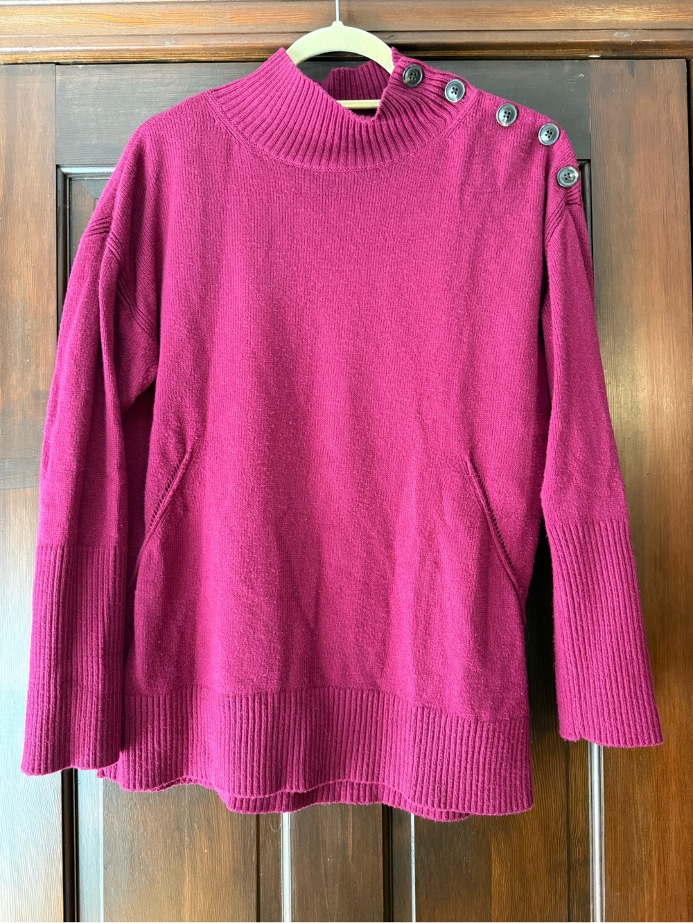Talbots Magenta Button-Shoulder Turtleneck Sweater
